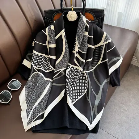 Twill Silk Colorblock Printed Scarf Shawl – 90 × 90 cm