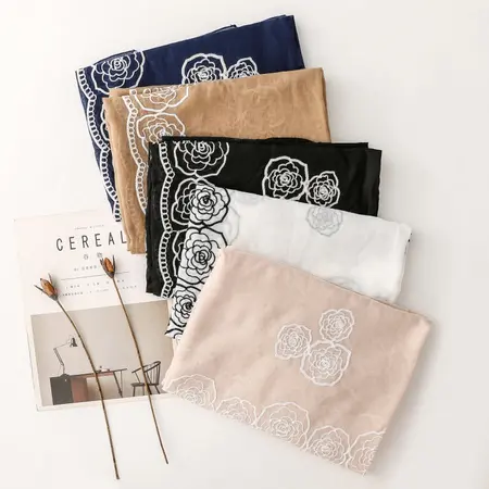 Silk Solid Color Embroidered Scarf Shawl – 180 × 90 cm