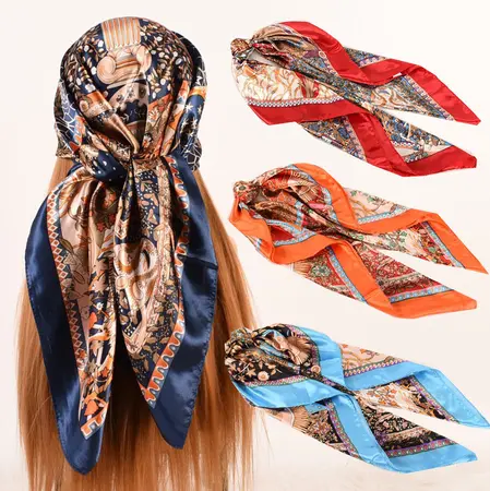 Women's Silk Vintage Scarf Shawl – 90 × 90 cm