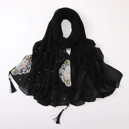 Chiffon Embroidered Fringed Hijab detail