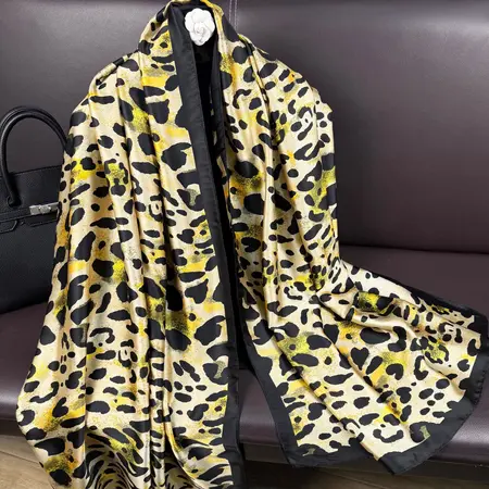 Silk Leopard Print Scarf Shawl – 90 × 180cm