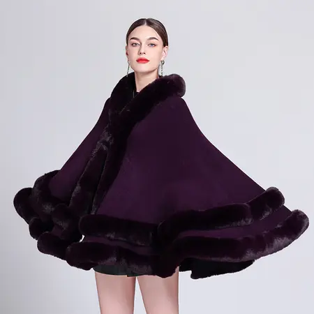 Faux Fur Knit Hooded Poncho detail