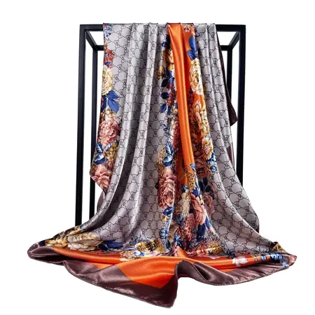 Silk Floral Printed Scarf Shawl – 90 × 90 cm detail