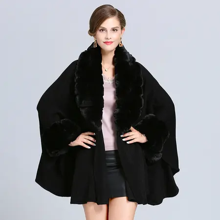 Faux Fur Knit Poncho detail