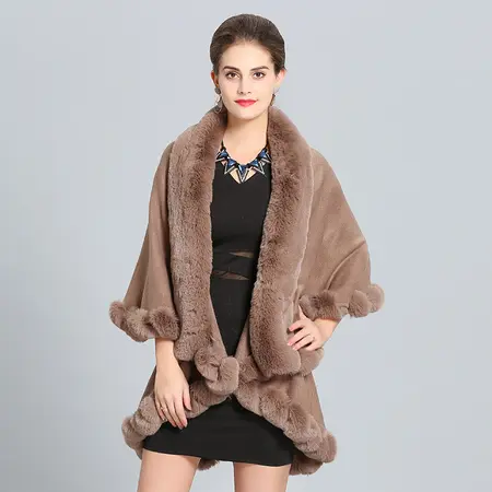 Faux Fur Knit Poncho detail