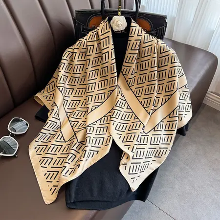 Twill Silk Striped Scarf Shawl – 90 × 90 cm