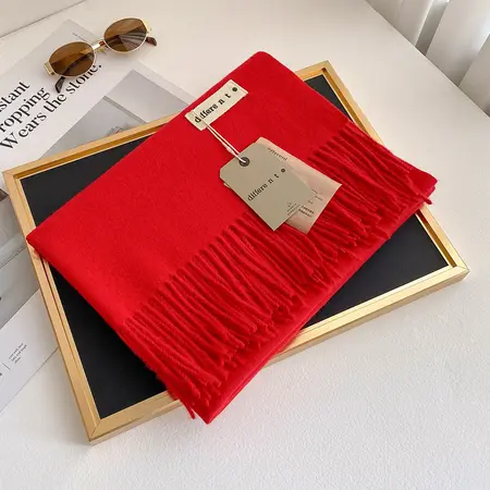 Women's Faux Cashmere Solid Color Scarf Shawl – 65 × 200 cm detail
