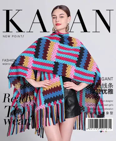 Knit Fringed Poncho detail
