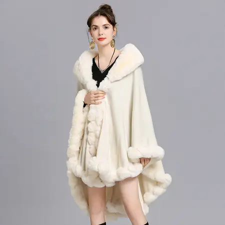 Faux Fur Knit Poncho detail