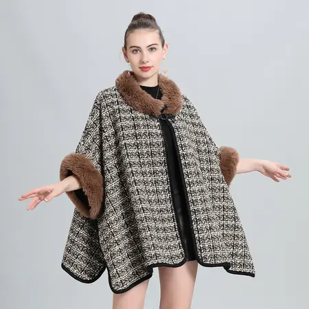 Faux Fur Knit Poncho detail