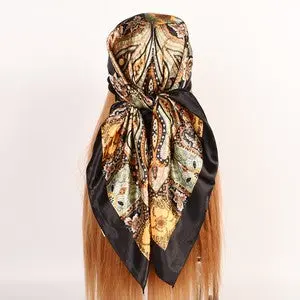 Silk Floral Vintage Scarf Shawl – 90 × 90 cm detail
