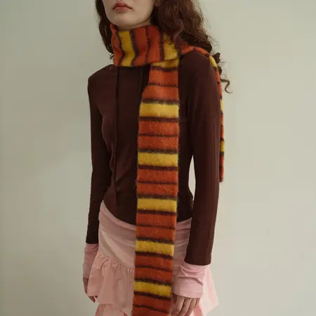 Striped Knit Lightweight Narrow Scarf Shawl – 180 × 10 cm detail