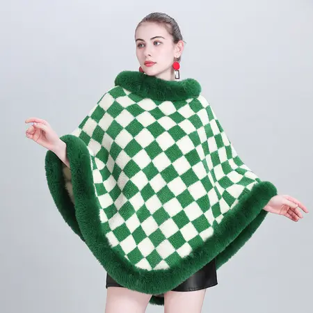 Plaid Knit Poncho detail