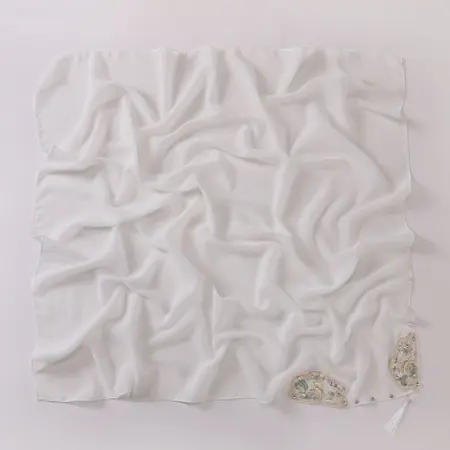 Chiffon Embroidered Fringed Scarf Shawl detail