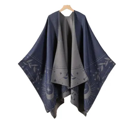 Women's Faux Cashmere Fringed Reversible Poncho – 130 × 150 cm detail
