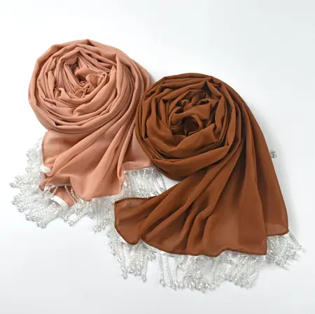 Chiffon Fringed Scarf Shawl – 70 × 170 cm detail