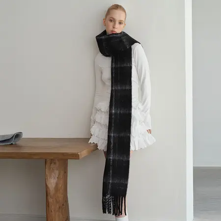 Women's 20% Wool Blend Plaid Scarf – 220 × 30 cm