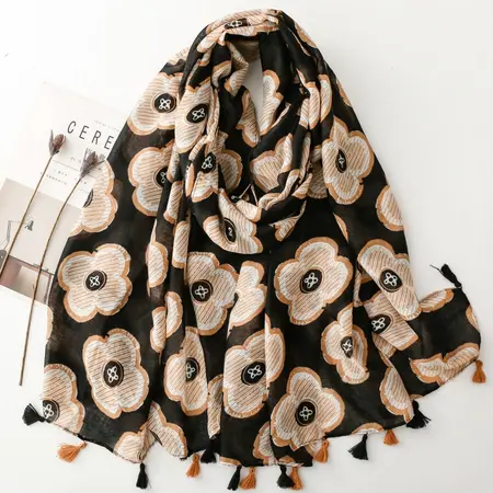 Floral Fringed Scarf Shawl – 180 × 88 cm detail