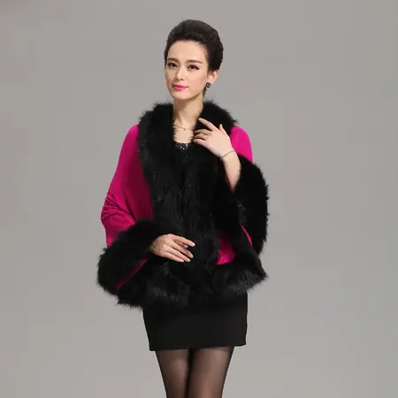 Faux Fur Knit Poncho detail