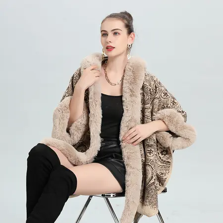 Faux Fur Hooded Poncho detail