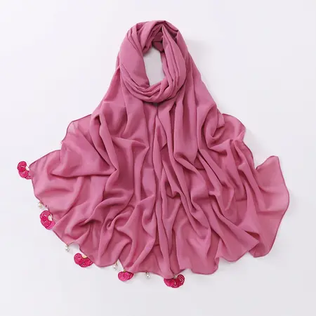 Chiffon Solid Color Floral Scarf Shawl detail