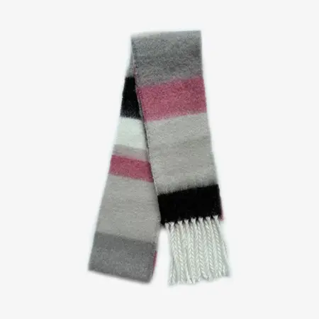 Women's 70% Wool Colorblock Striped Fringed Narrow Scarf Shawl – 220 × 14 cm detail