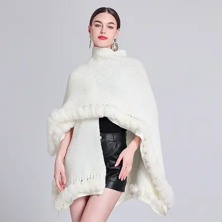 Solid Color Knit Poncho detail