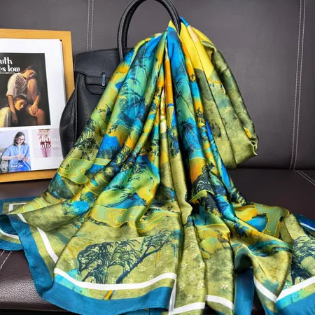 Silk Floral Vintage Scarf Shawl – 90 × 180cm