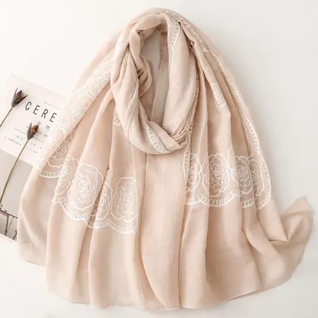 Silk Solid Color Embroidered Scarf Shawl – 180 × 90 cm detail