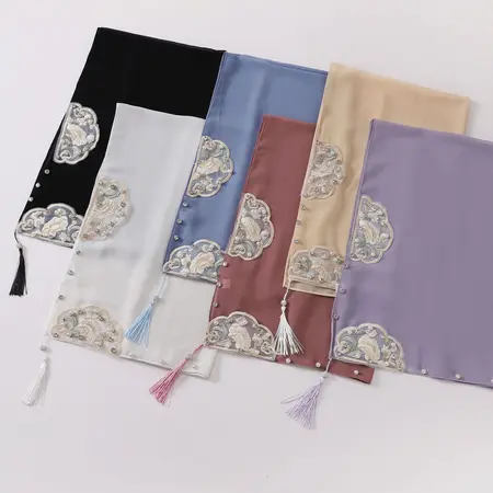 Chiffon Embroidered Fringed Scarf Shawl detail