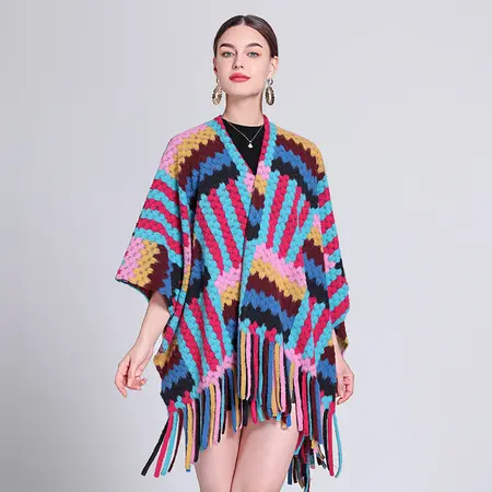 Knit Fringed Poncho detail