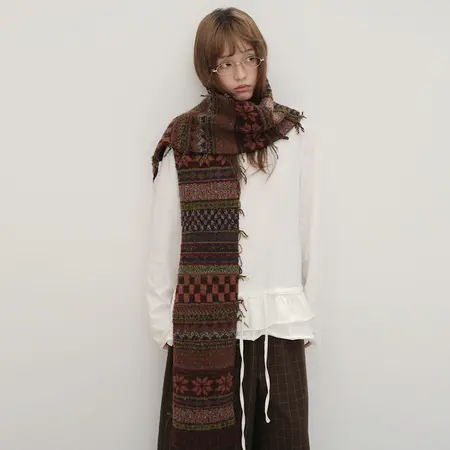 50% Wool Blend Jacquard Knit Scarf Shawl – 190 × 18 cm detail