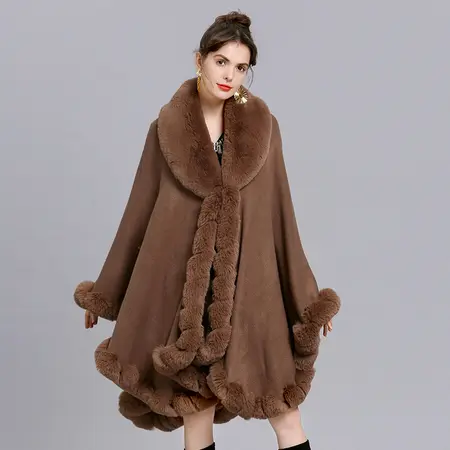 Faux Fur Knit Poncho detail