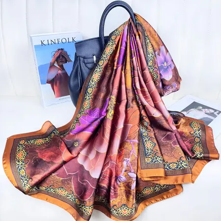 Silk Floral Vintage Scarf Shawl detail