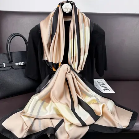 Silk Plaid Geometric Printed Scarf Shawl – 90 × 180cm detail