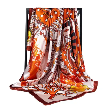 Silk Floral Printed Scarf Shawl – 90 × 90 cm
