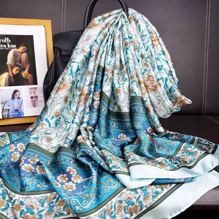Silk Floral Scarf Shawl – 90 × 180cm