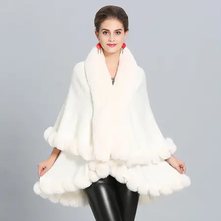 Faux Fur Knit Poncho detail