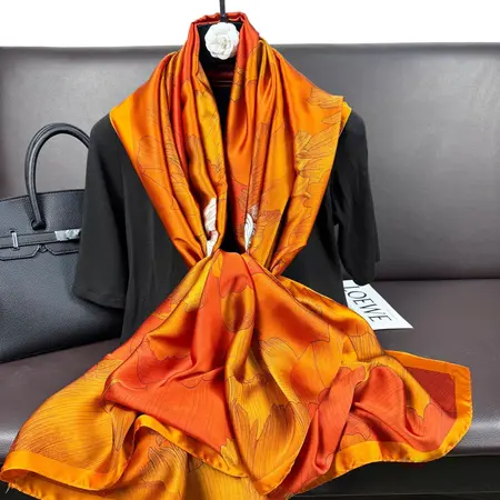 Silk Gradient Floral Scarf Shawl – 90 × 180cm