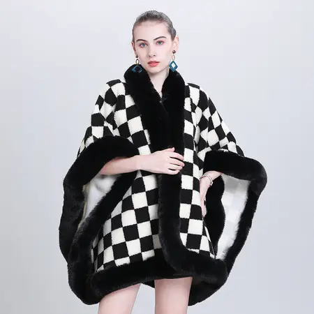 Plaid Knit Poncho detail