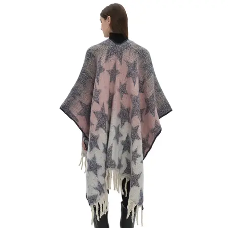 Jacquard Fringed Poncho – 165 × 125 cm + 12 cm fringe detail