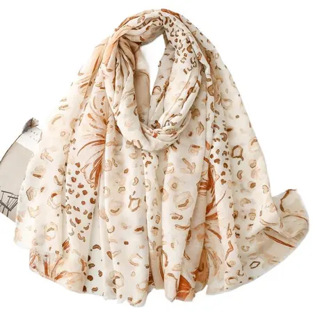 Silk Floral Leopard Print Printed Lightweight Scarf Shawl – 180 × 88 cm detail