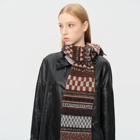 50% Wool Blend Jacquard Knit Scarf Shawl – 190 × 18 cm detail