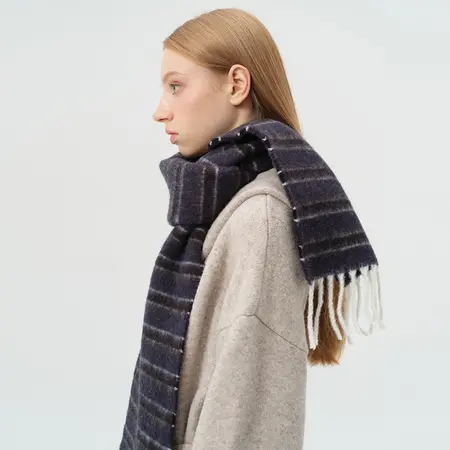 Women's 35% Wool Blend Striped Scarf Shawl – 210 × 21 cm