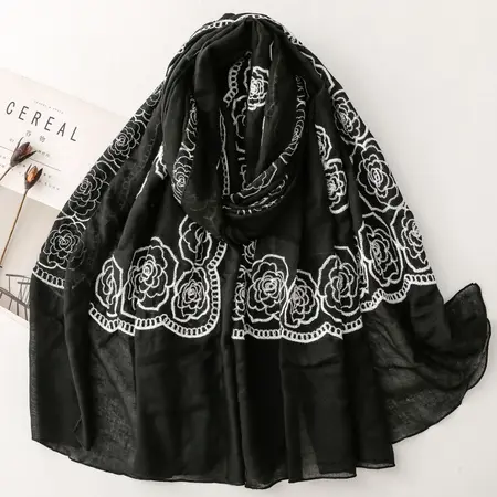 Silk Solid Color Embroidered Scarf Shawl – 180 × 90 cm detail