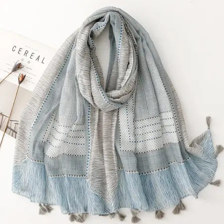 Plaid Geometric Fringed Scarf Shawl – 180 × 88 cm