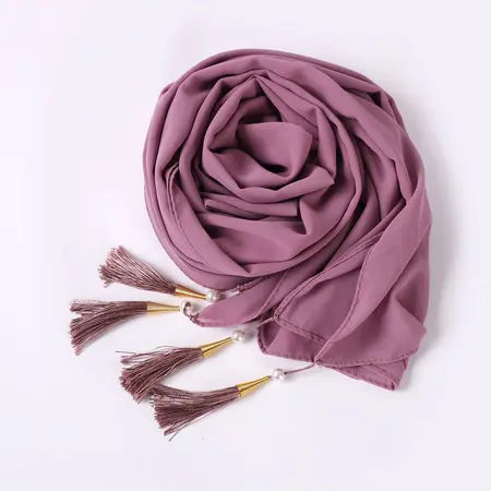 Chiffon Fringed Hijab – 70 × 175 cm