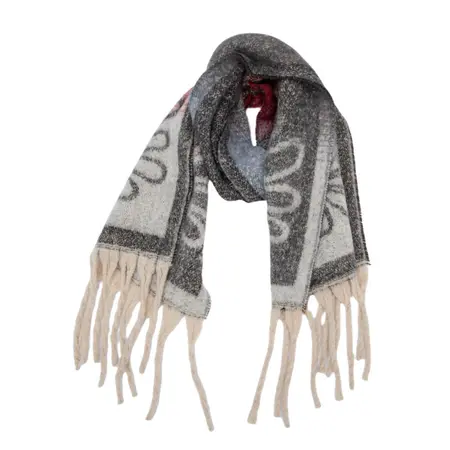 Floral Jacquard Scarf Shawl – 185 × 40 cm + 15 cm fringe detail