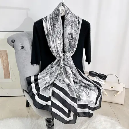 Silk Floral Printed Vintage Lightweight Scarf Shawl