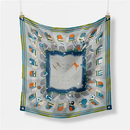 Silk Geometric Printed Scarf Shawl – 53 × 53 cm